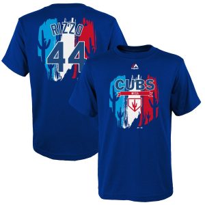 Outstanding Chicago Cubs #44 Anthony Rizzo Majestic  Youth 2019 Spring Training Name & Number V Neck T Shirt Royal