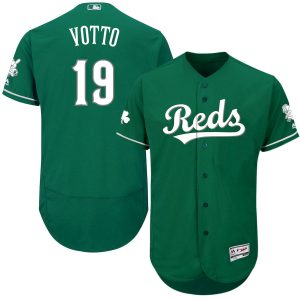 Outstanding Cincinnati Reds #19 Joey Votto Majestic St. Patrick's Day Flex Base Authentic Collection Celtic Player Jersey Green