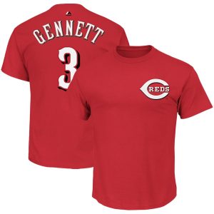 Outstanding Cincinnati Reds #3 Scooter Gennett Majestic Official Name and Number T Shirt Red
