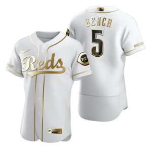 Outstanding Cincinnati Reds #5 Johnny Bench White Nike Men's Authentic Golden Edition MLB Jersey