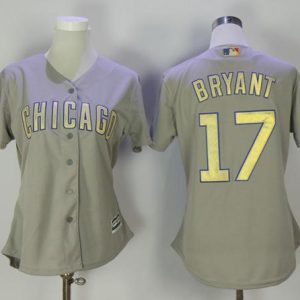 Outstanding Cubs #17 Kris Bryant Grey 2017 Gold Program Cool Base Women's Stitched MLB Jersey For a short time available Grab yours quickly to own a team jersey