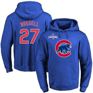 Outstanding Cubs #27 Addison Russell Blue 2016 World Series Champions Primary Logo Pullover MLB Hoodie