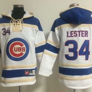 Outstanding Cubs #34 Jon Lester White Sawyer Hooded Sweatshirt MLB Hoodie