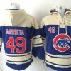 Outstanding Cubs #49 Jake Arrieta Blue Sawyer Hooded Sweatshirt MLB Hoodie