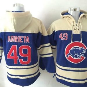 Outstanding Cubs #49 Jake Arrieta Blue Sawyer Hooded Sweatshirt MLB Hoodie