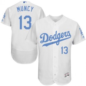 Outstanding Dodgers #13 Max Muncy White Flexbase Authentic Collection Father's Day Stitched MLB Jersey