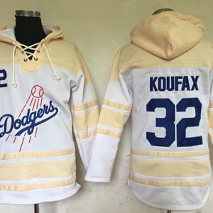 Outstanding Dodgers #32 Sandy Koufax White Sawyer Hooded Sweatshirt MLB Hoodie