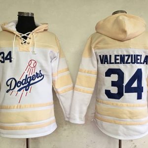 Outstanding Dodgers #34 Fernando Valenzuela White Sawyer Hooded Sweatshirt MLB Hoodie