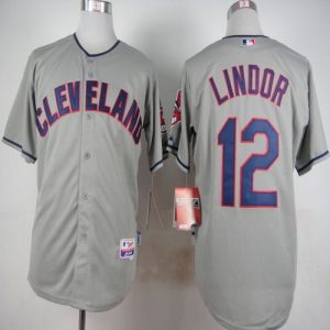 Outstanding Guardians #12 Francisco Lindor Grey Cool Base Stitched MLB Jersey