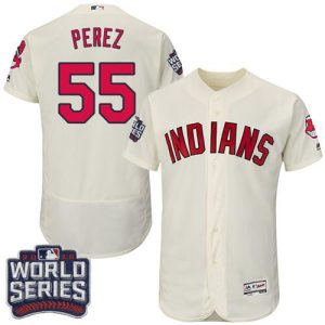Outstanding Guardians #55 Roberto Perez Cream Flexbase Authentic Collection 2016 World Series Bound Stitched MLB Jersey