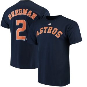 Outstanding Houston Astros #2 Alex Bregman Majestic Official Name & Number T Shirt Navy