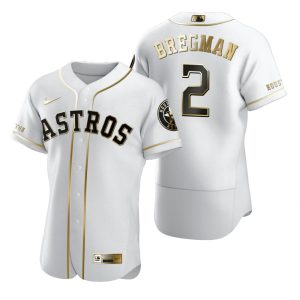 Outstanding Houston Astros #2 Alex Bregman White Nike Men's Authentic Golden Edition MLB Jersey