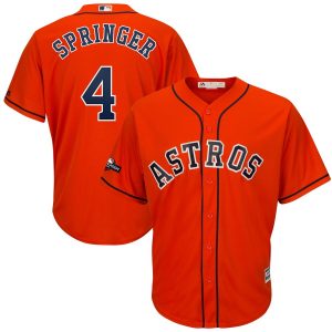Outstanding Houston Astros #4 George Springer Majestic 2019 Postseason Official Cool Base Player Jersey Orange