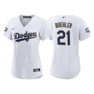Outstanding Los Angeles Dodgers #21 Walker Buehler Women's Nike 2021 Gold Program World Series Champions MLB Jersey Whtie Collectors this is a must have Add it to your collection by ordering
