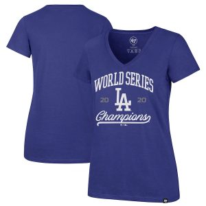 Outstanding Los Angeles Dodgers '47 Women's 2020 World Series Champions Playoff Ultra Rival V Neck T Shirt Royal Collectors this is a must have Add it to your collection by ordering