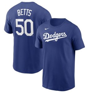 Outstanding Los Angeles Dodgers #50 Mookie Betts Men's Nike Royal 2020 Name & Number T Shirt Act fast Only a few left Secure yours today