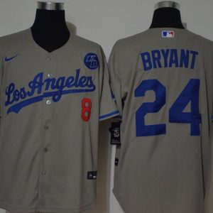 Outstanding Los Angeles Dodgers #8 #24 Kobe Bryant Men's Nike Grey Cool Base 2020 KB Patch MLB Jersey