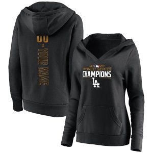 Outstanding Los Angeles Dodgers Women's 2020 World Series Champions Custom V Neck Pullover Hoodie Black