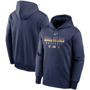 Outstanding Men's Milwaukee Brewers Nike Navy Authentic Collection Therma Performance Pullover Hoodie