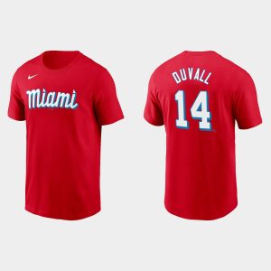 Outstanding Miami Marlins #14 Adam Duvall Men's Nike 2021 City Connect Wordmark T Shirt Red For a short time available Grab yours quickly to own a team jersey