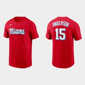 Outstanding Miami Marlins #15 Brian Anderson Men's Nike 2021 City Connect Wordmark T Shirt Red Collectors this is a must have Add it to your collection by ordering