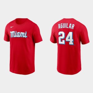 Outstanding Miami Marlins #24 Jesus Aguilar Men's Nike 2021 City Connect Wordmark T Shirt Red Act fast Only a few left Secure yours today