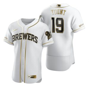 Outstanding Milwaukee Brewers #19 Robin Yount White Nike Men's Authentic Golden Edition MLB Jersey