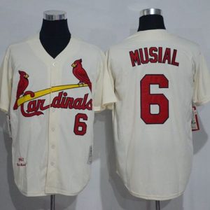 Outstanding Mitchell And Ness 1963 Cardinals #6 Stan Musial Cream Throwback Stitched MLB Jersey