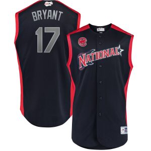 Outstanding National League #17 Kris Bryant Majestic 2019 MLB All Star Game Workout Player Jersey Navy