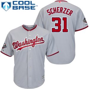 Outstanding Nationals #31 Max Scherzer Grey New Cool Base 2019 World Series Champions Stitched MLB Jersey