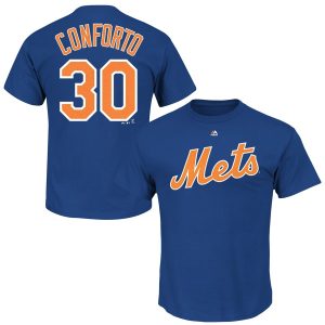Outstanding New York Mets #30 Michael Conforto Majestic Official Name and Number T Shirt Royal