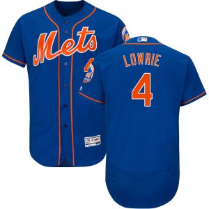 Outstanding New York Mets #4 Jed Lowrie Alternate Authentic Collection Flex Base Royal Stitched MLB Jersey