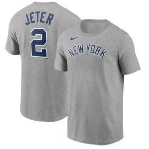 Outstanding New York Yankees #2 Derek Jeter Nike Name & Number T Shirt Gray Retailers boost your inventory Order now to meet customer demand