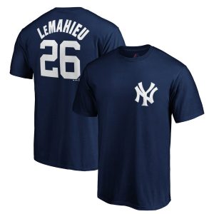 Outstanding New York Yankees #26 DJ LeMahieu Majestic Official Name & Number T Shirt Navy