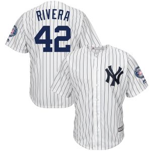 Outstanding New York Yankees #42 Mariano Rivera Majestic 2019 Hall of Fame Patch Cool Base Player Jersey White Navy