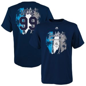 Outstanding New York Yankees #99 Aaron Judge Majestic Youth 2019 Spring Training Name & Number T Shirt Navy