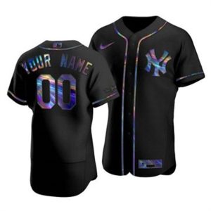Outstanding New York Yankees Custom Men's Nike Iridescent Holographic Collection MLB Jersey   Black