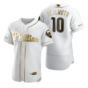 Outstanding Philadelphia Phillies #10 JT Realmuto White Nike Men's Authentic Golden Edition MLB Jersey