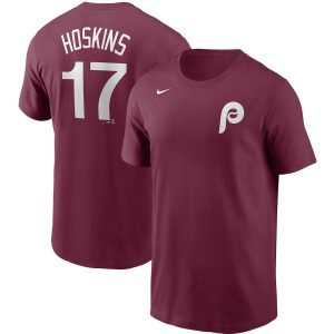 Outstanding Philadelphia Phillies #17 Rhys Hoskins Nike Name & Number T Shirt Burgundy Hurry Exclusive offer Place your order immediately for a great jersey
