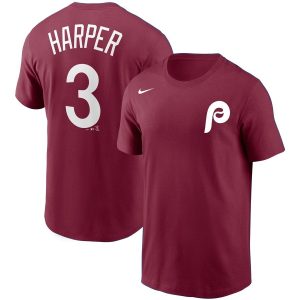 Outstanding Philadelphia Phillies #3 Bryce Harper Nike Name & Number T Shirt Burgundy Retailers boost your inventory Order now to meet customer demand