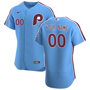 Outstanding Philadelphia Phillies Custom Men's Nike Light Blue Alternate 2020 Authentic Player MLB Jersey