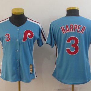 Outstanding Phillies #3 Bryce Harper Light Blue Alternate Cooperstown Women's Stitched MLB Jersey Retailers boost your inventory Order now to meet customer demand