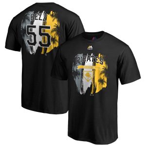 Outstanding Pittsburgh Pirates #55 Josh Bell Majestic 2019 Spring Training Name & Number T Shirt Black