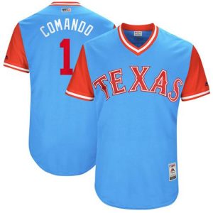 Outstanding Rangers #1 Elvis Andrus Light Blue Comando Players Weekend Authentic Stitched MLB Jersey