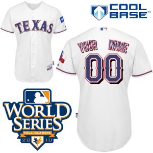 Outstanding Rangers Customized Authentic White Cool Base MLB Jersey w/2010 World Series Patch (S 3XL)