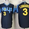 Outstanding Rays #3 Evan Longoria Dark Blue 1970's Turn Back The Clock Stitched MLB Jersey