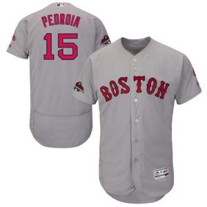 Outstanding Red Sox #15 Dustin Pedroia Grey Flexbase Authentic Collection 2018 World Series Champions Stitched MLB Jersey