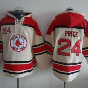 Outstanding Red Sox #24 David Price Cream Sawyer Hooded Sweatshirt MLB Hoodie