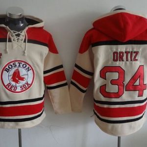 Outstanding Red Sox #34 David Ortiz Cream Sawyer Hooded Sweatshirt MLB Hoodie