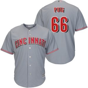 Outstanding Reds #66 Yasiel Puig Grey New Cool Base Stitched MLB Jersey